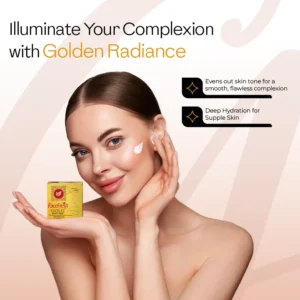 Woman applying Face Fresh Gold Plus cream on face for golden radiance — the best face cream for wrinkles that evens skin tone and provides deep hydration for supple skin