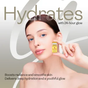 Model holding Face Fresh hydration boost serum delivering 24-hour deep hydration and a youthful glow for all skin types