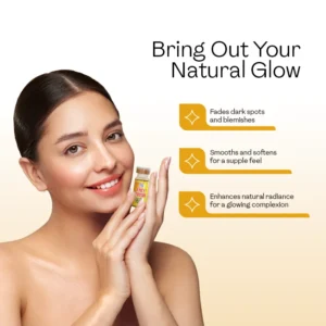 Woman with glowing complexion holding Face Fresh Beauty Serum — the best skin brightening serum that fades dark spots, smooths skin, and enhances natural radiance