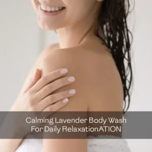 Woman demonstrating daily relaxation routine with a good shower gel for dry skin formulated with lavender and jojoba oil