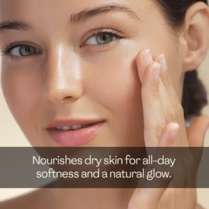 Woman gently applying moisturizing lotion to her face for all-day softness — the best face lotion for dry skin that nourishes and provides a natural glow